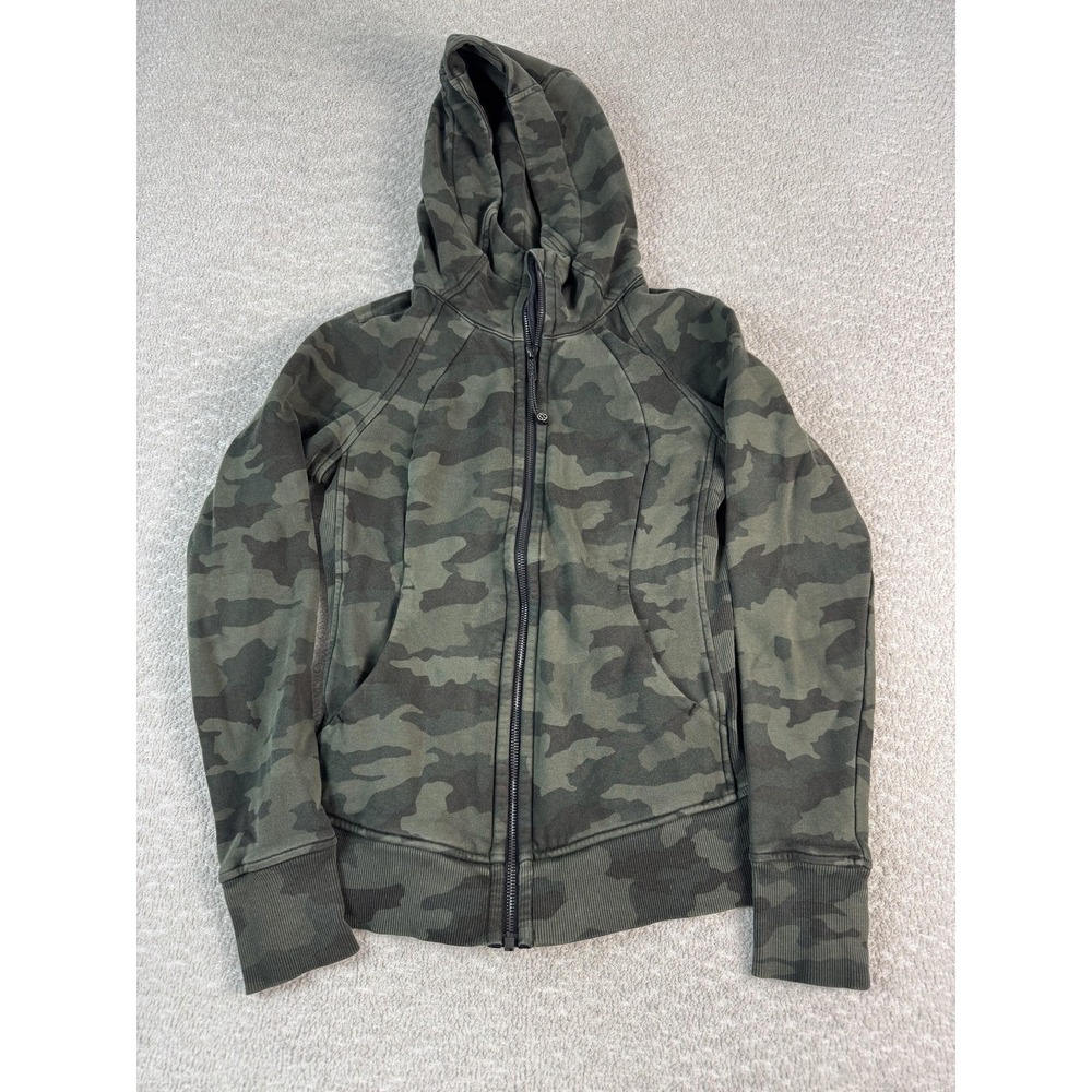 Lululemon Hoodie Womens 4 Green Camo Full Zip Athleisure Sweatshirt Jacket Cozy